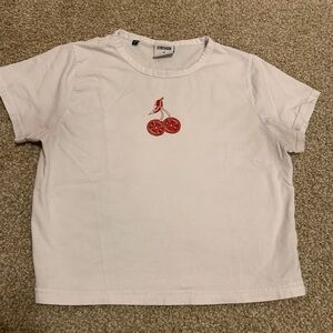 Gymshark White Tee with Red Cherry Graphic